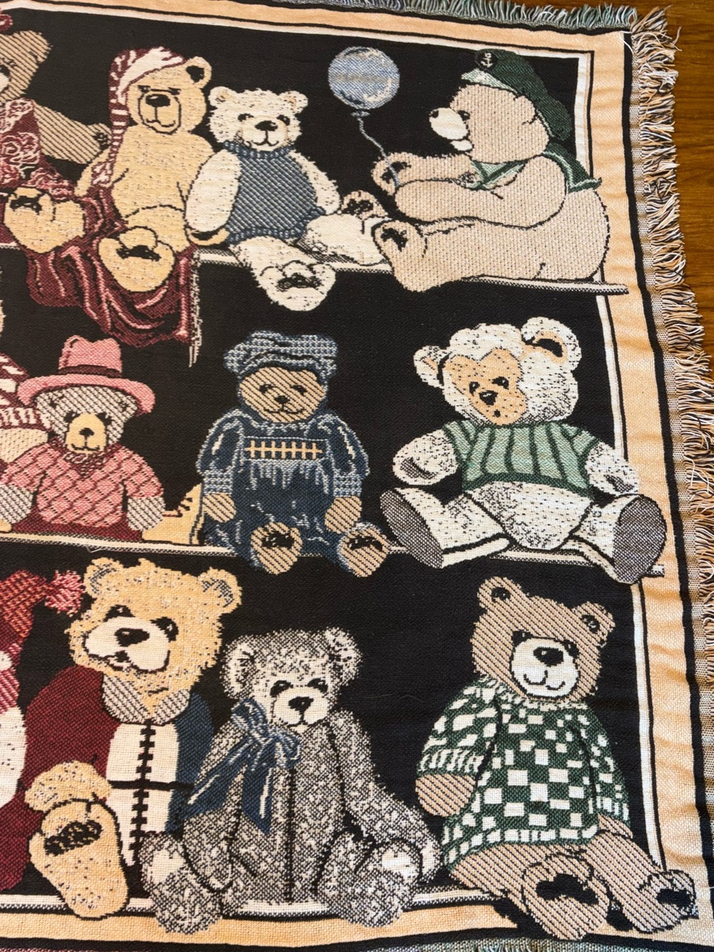 Teddy Bear Tapestry Throw Blanket Woven Cozy Decor 63”x 42” Cottagecore Fringe - Picture 4 of 10